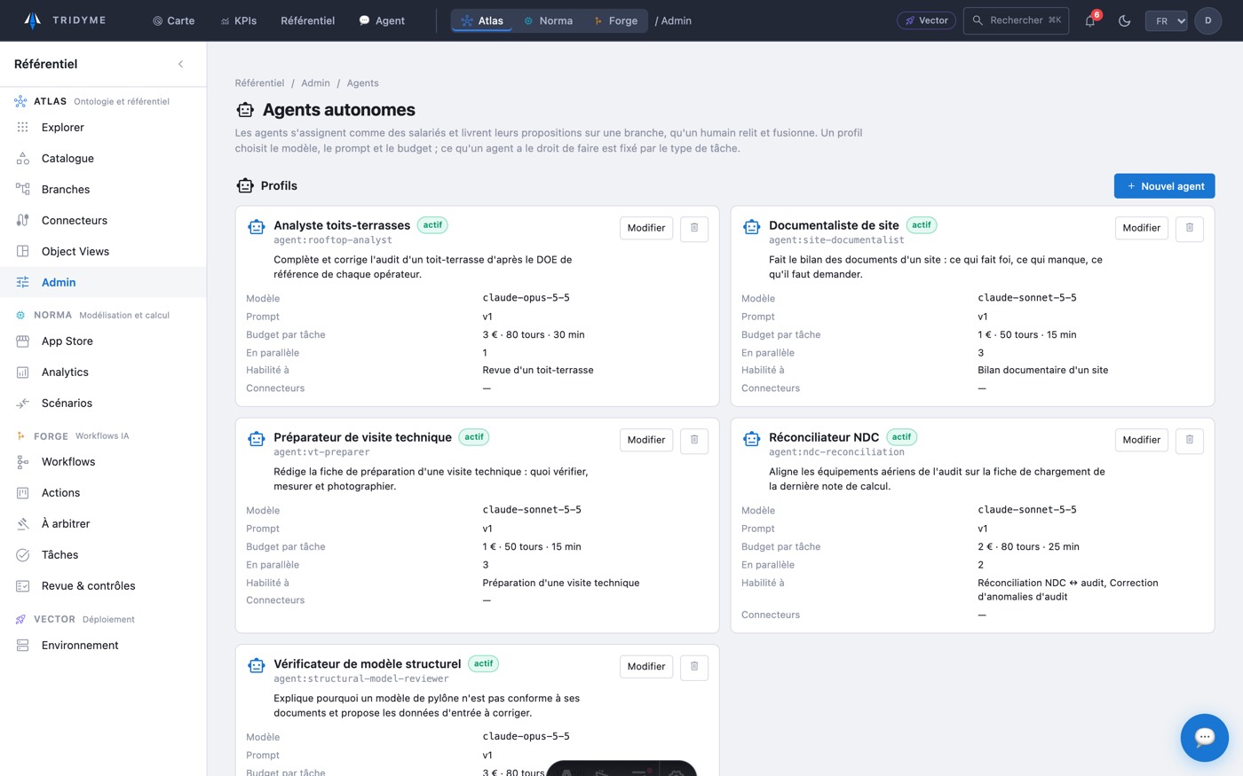 Profils des agents autonomes dans la plateforme TriDyme