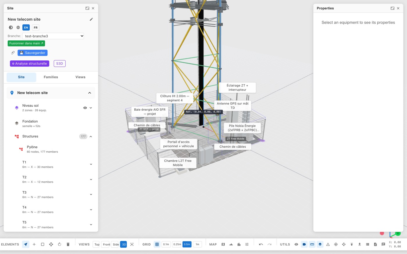Maquette BIM 3D d’un site télécom avec ses équipements