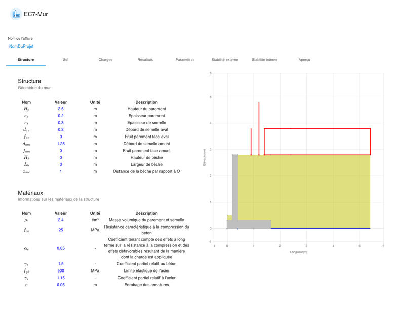 Application EC7-Mur - Interface Structure